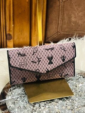 Lulu Guinness purple Printed  with Black Trim wallet